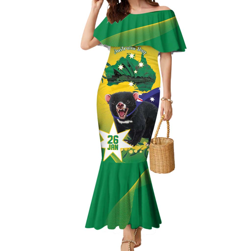 Tasimania Devil Australia Day Mermaid Dress Aussie Aussie Aussie Oi! Oi! Oi! - Green