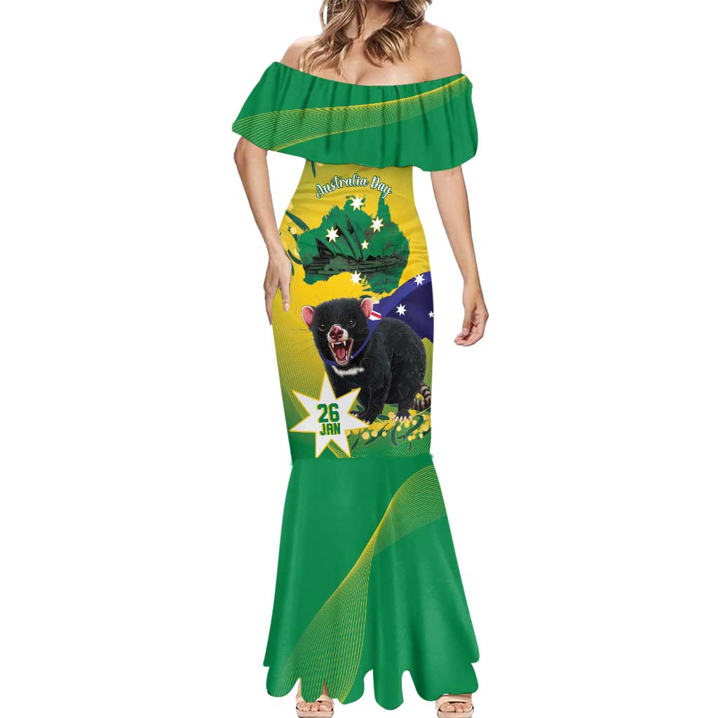 Tasimania Devil Australia Day Mermaid Dress Aussie Aussie Aussie Oi! Oi! Oi! - Green