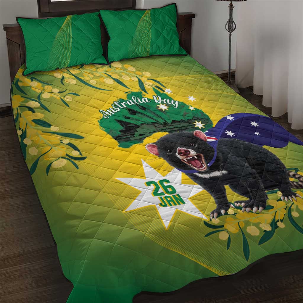 Tasimania Devil Australia Day Quilt Bed Set Aussie Aussie Aussie Oi! Oi! Oi! - Green - Vibe Hoodie Shop