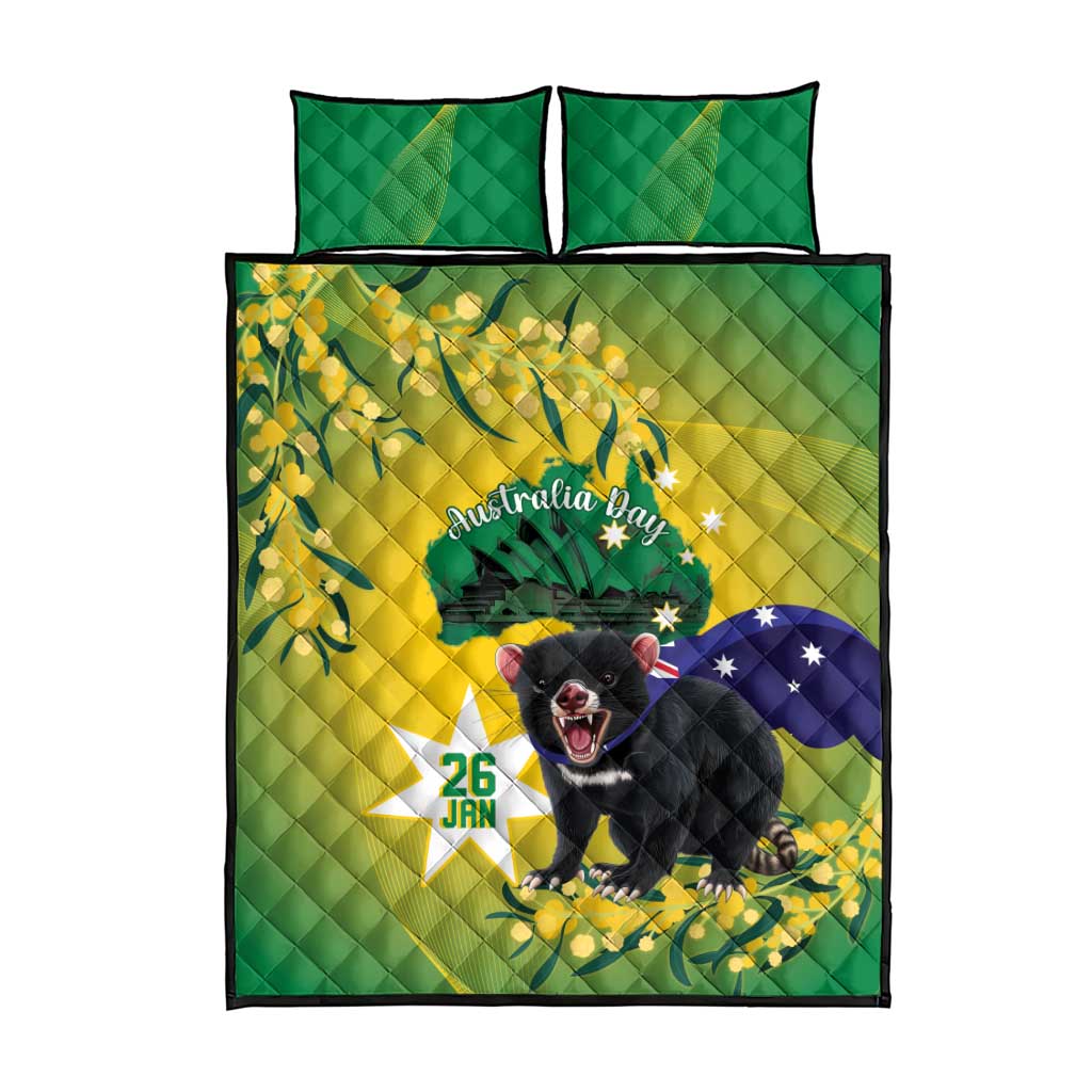 Tasimania Devil Australia Day Quilt Bed Set Aussie Aussie Aussie Oi! Oi! Oi! - Green - Vibe Hoodie Shop