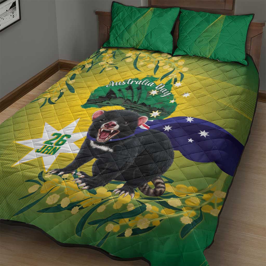 Tasimania Devil Australia Day Quilt Bed Set Aussie Aussie Aussie Oi! Oi! Oi! - Green - Vibe Hoodie Shop