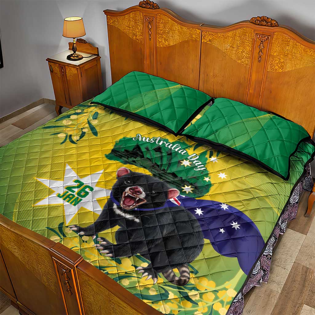 Tasimania Devil Australia Day Quilt Bed Set Aussie Aussie Aussie Oi! Oi! Oi! - Green - Vibe Hoodie Shop