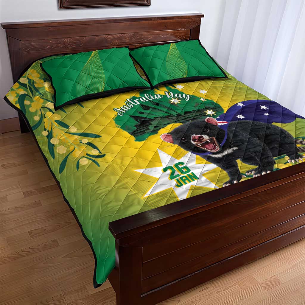 Tasimania Devil Australia Day Quilt Bed Set Aussie Aussie Aussie Oi! Oi! Oi! - Green - Vibe Hoodie Shop