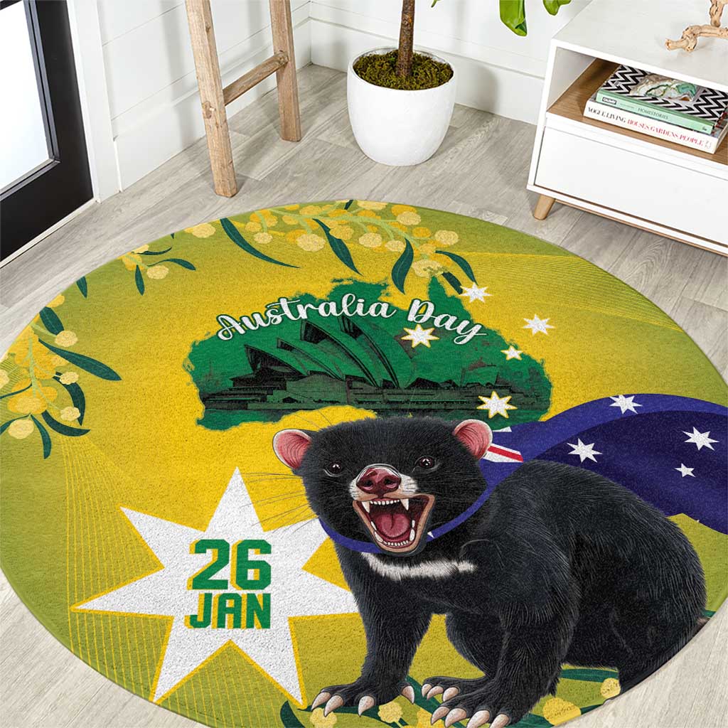 Tasimania Devil Australia Day Round Carpet Aussie Aussie Aussie Oi! Oi! Oi! - Green