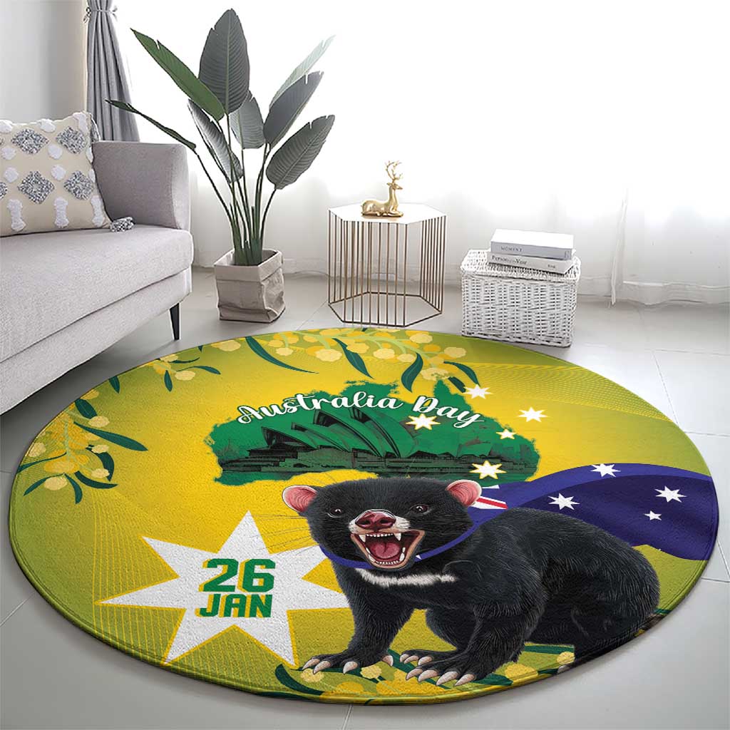 Tasimania Devil Australia Day Round Carpet Aussie Aussie Aussie Oi! Oi! Oi! - Green