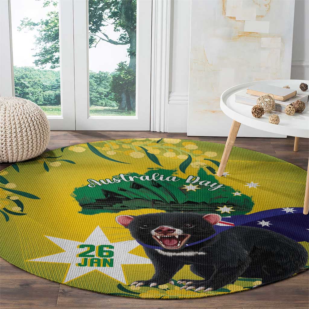 Tasimania Devil Australia Day Round Carpet Aussie Aussie Aussie Oi! Oi! Oi! - Green