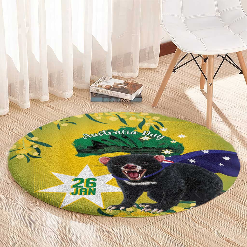 Tasimania Devil Australia Day Round Carpet Aussie Aussie Aussie Oi! Oi! Oi! - Green