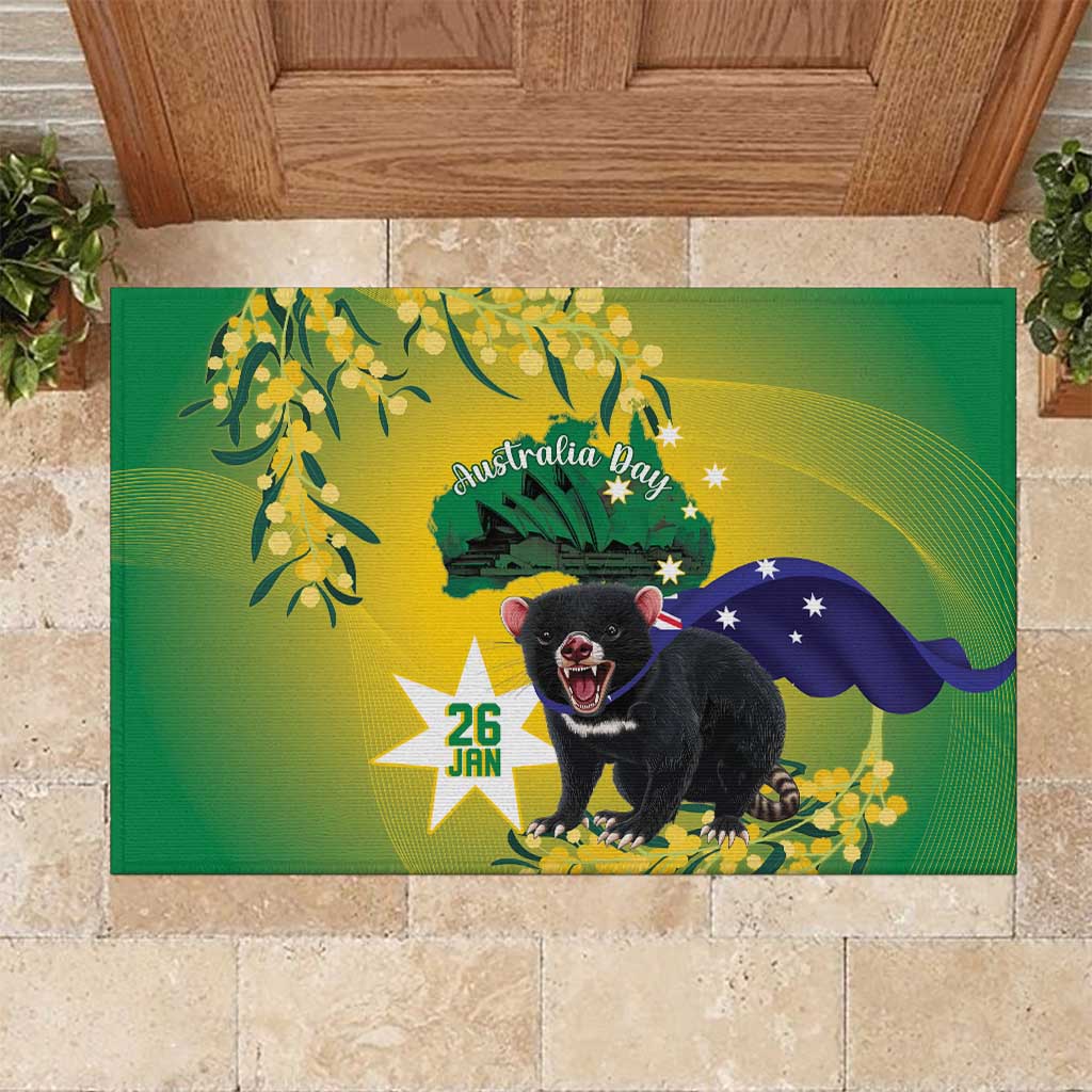 Tasimania Devil Australia Day Rubber Doormat Aussie Aussie Aussie Oi! Oi! Oi! - Green