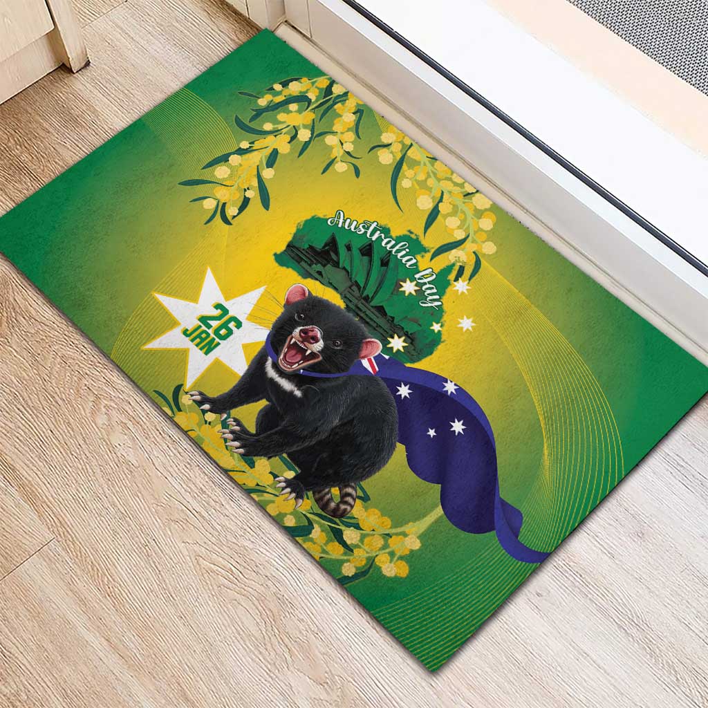 Tasimania Devil Australia Day Rubber Doormat Aussie Aussie Aussie Oi! Oi! Oi! - Green