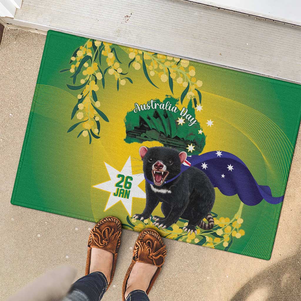 Tasimania Devil Australia Day Rubber Doormat Aussie Aussie Aussie Oi! Oi! Oi! - Green