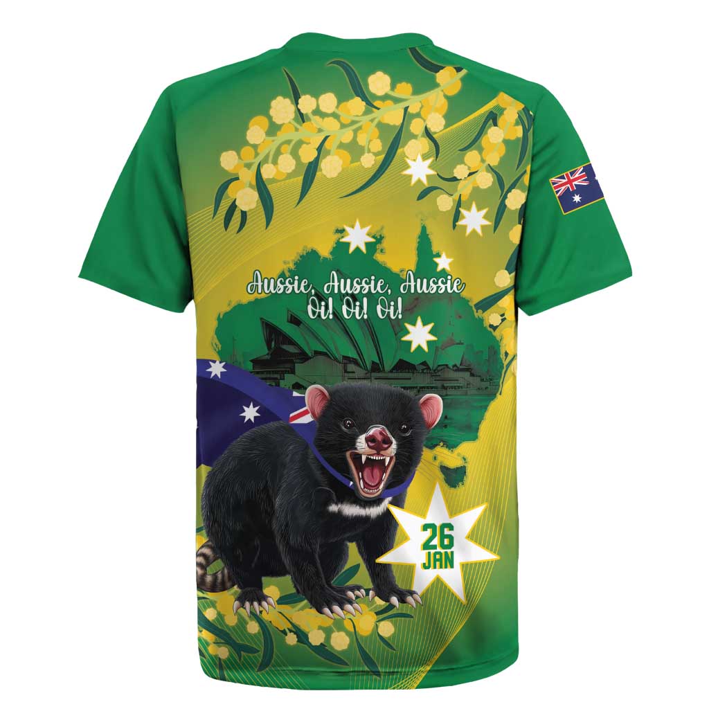 Tasimania Devil Australia Day Rugby Jersey Aussie Aussie Aussie Oi! Oi! Oi! - Green