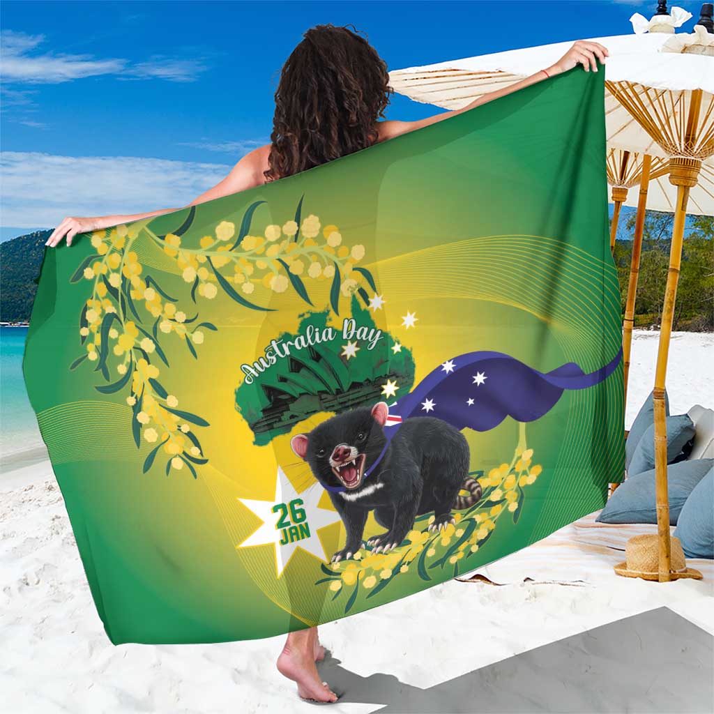 Tasimania Devil Australia Day Sarong Aussie Aussie Aussie Oi! Oi! Oi! - Green - Vibe Hoodie Shop