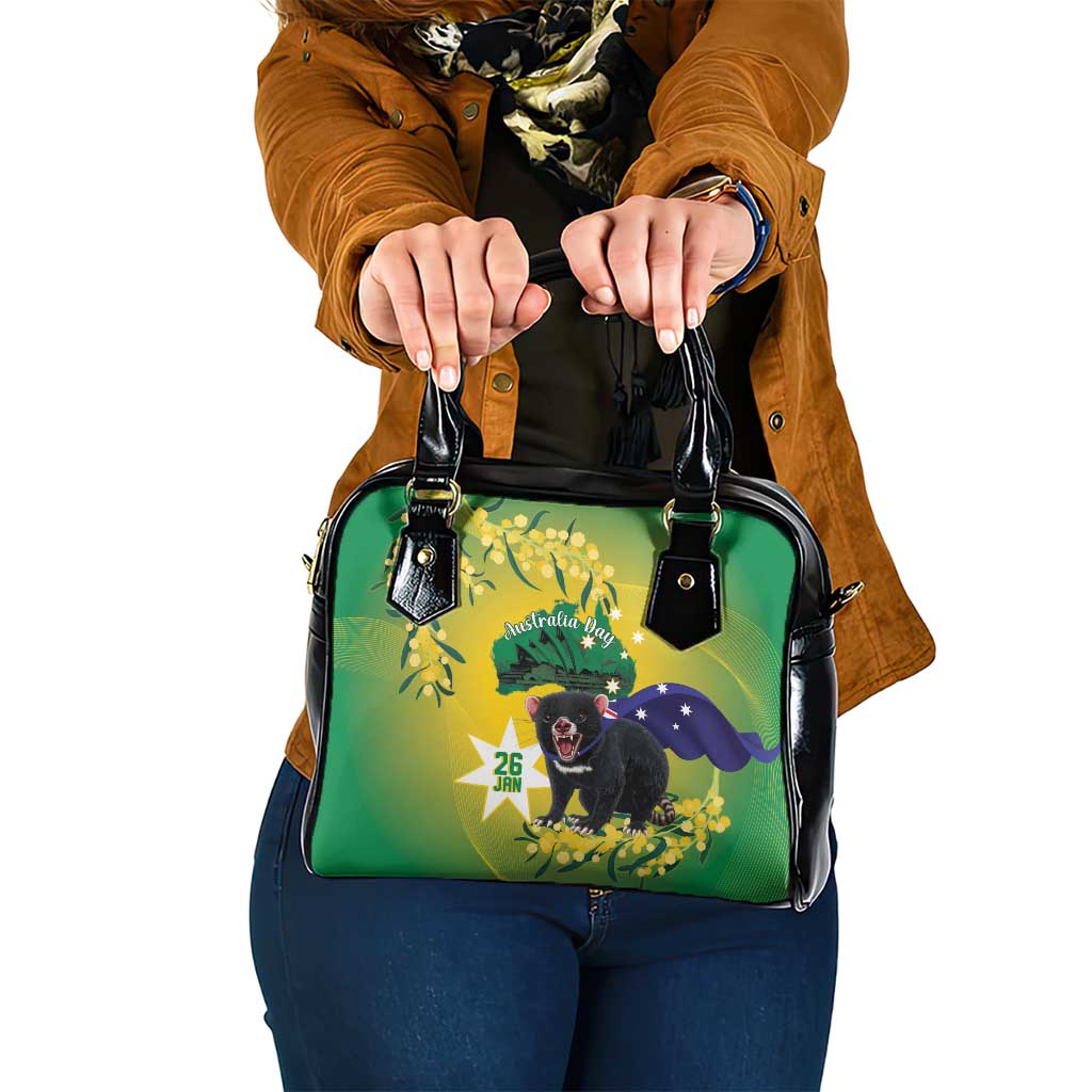 Tasimania Devil Australia Day Shoulder Handbag Aussie Aussie Aussie Oi! Oi! Oi! - Green - Vibe Hoodie Shop