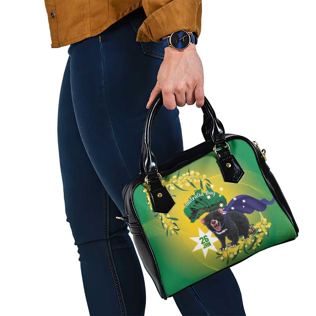 Tasimania Devil Australia Day Shoulder Handbag Aussie Aussie Aussie Oi! Oi! Oi! - Green - Vibe Hoodie Shop