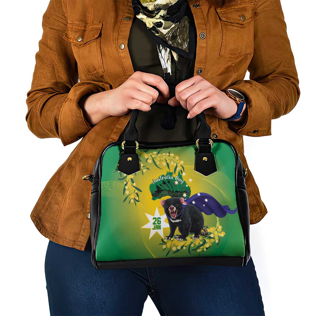 Tasimania Devil Australia Day Shoulder Handbag Aussie Aussie Aussie Oi! Oi! Oi! - Green - Vibe Hoodie Shop