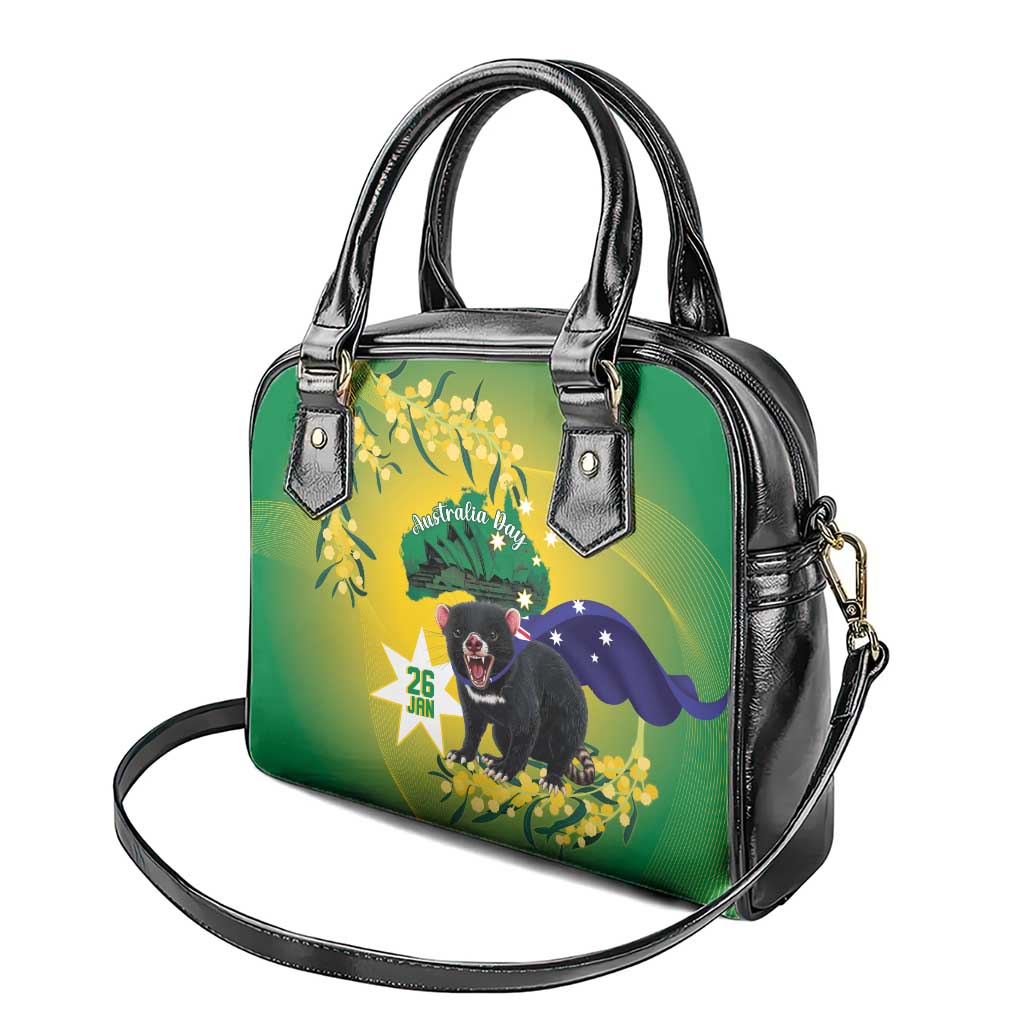 Tasimania Devil Australia Day Shoulder Handbag Aussie Aussie Aussie Oi! Oi! Oi! - Green - Vibe Hoodie Shop