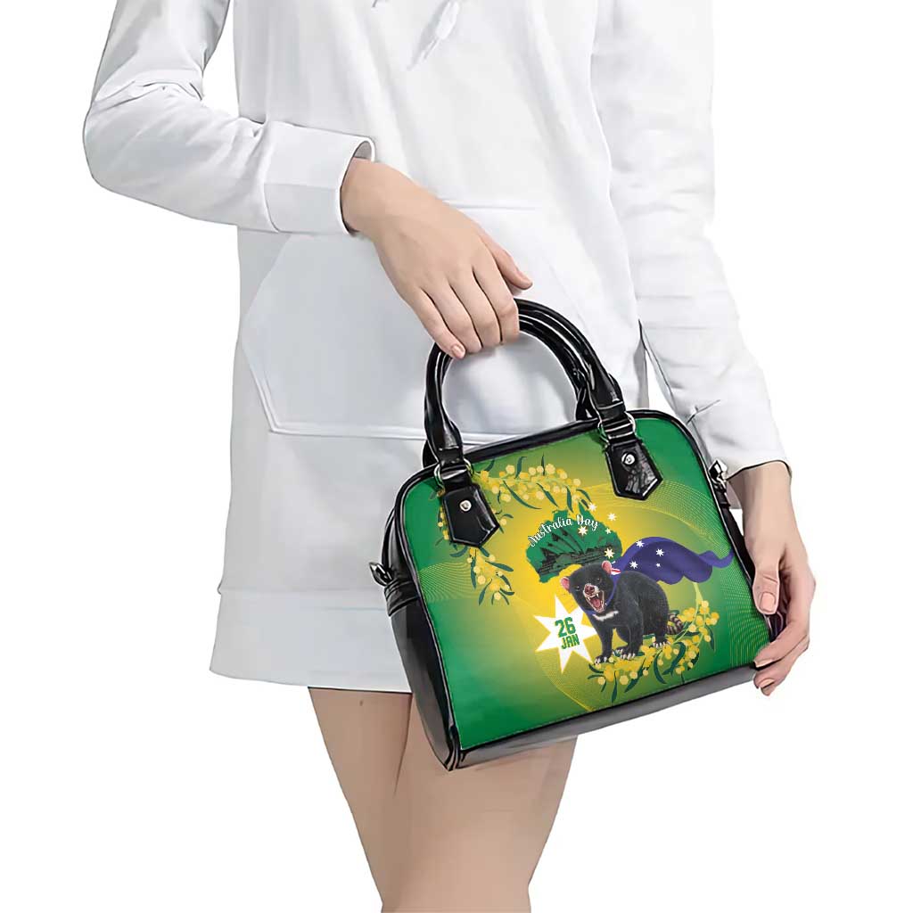 Tasimania Devil Australia Day Shoulder Handbag Aussie Aussie Aussie Oi! Oi! Oi! - Green - Vibe Hoodie Shop