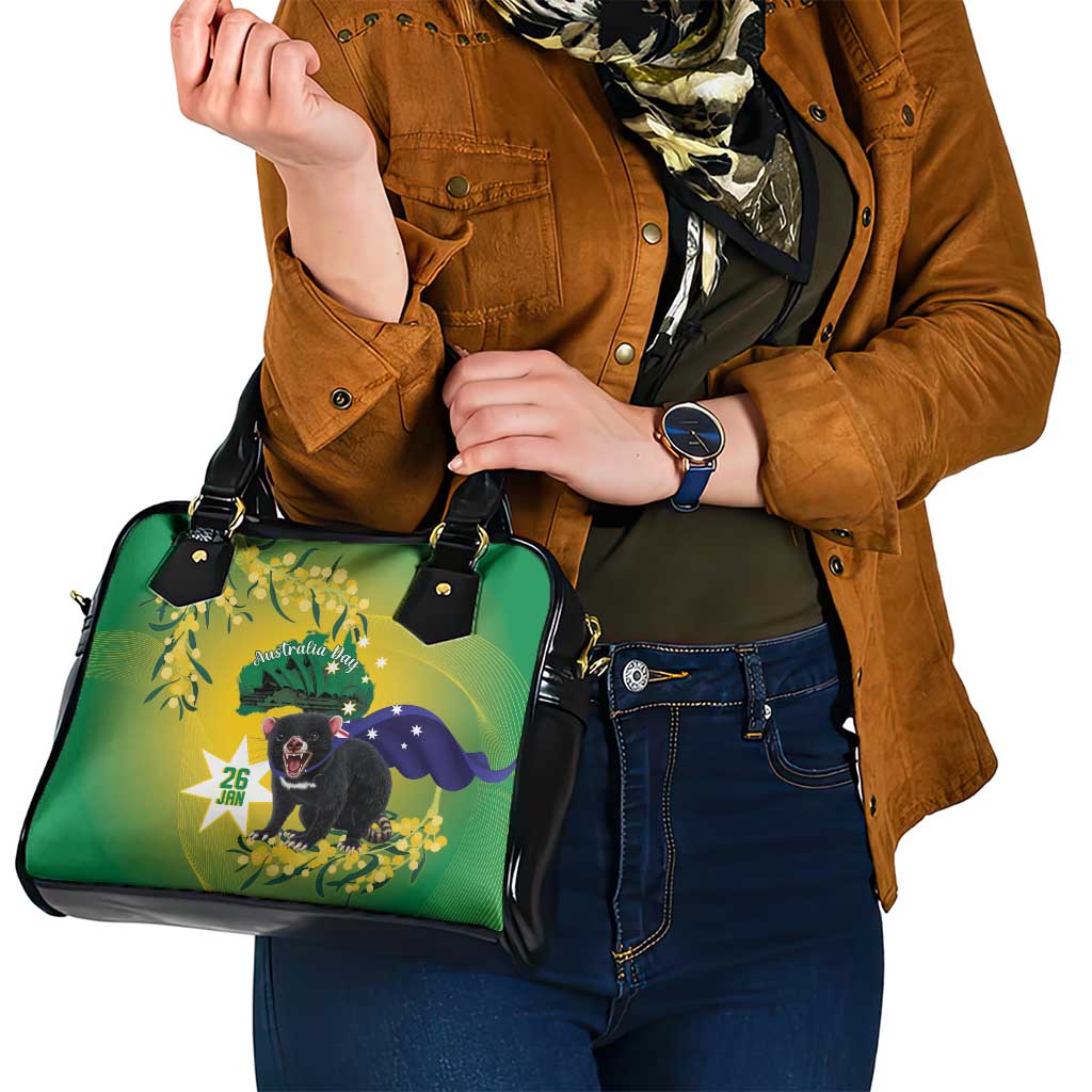 Tasimania Devil Australia Day Shoulder Handbag Aussie Aussie Aussie Oi! Oi! Oi! - Green - Vibe Hoodie Shop