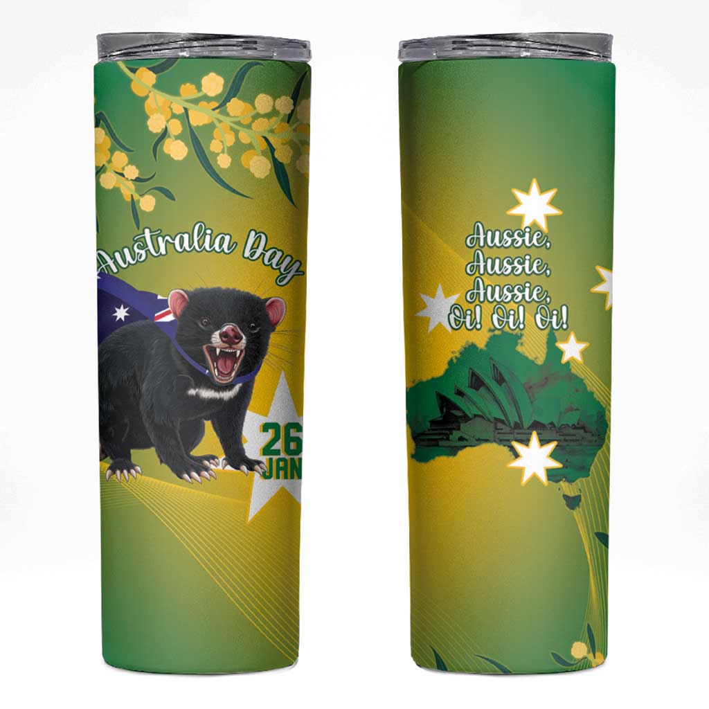 Tasimania Devil Australia Day Skinny Tumbler Aussie Aussie Aussie Oi! Oi! Oi! - Green