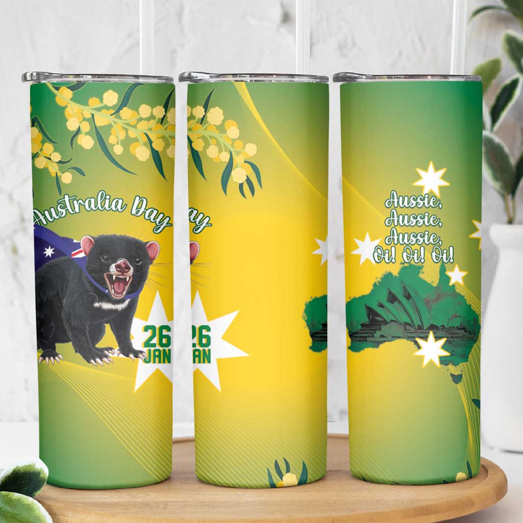 Tasimania Devil Australia Day Skinny Tumbler Aussie Aussie Aussie Oi! Oi! Oi! - Green