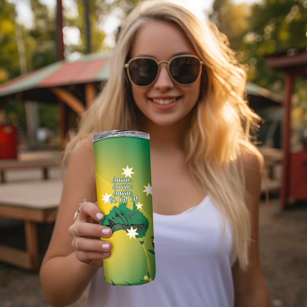 Tasimania Devil Australia Day Skinny Tumbler Aussie Aussie Aussie Oi! Oi! Oi! - Green