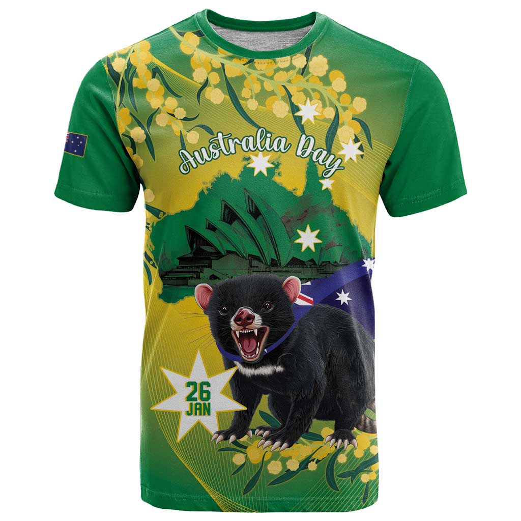 Tasimania Devil Australia Day T Shirt Aussie Aussie Aussie Oi! Oi! Oi! - Green - Vibe Hoodie Shop