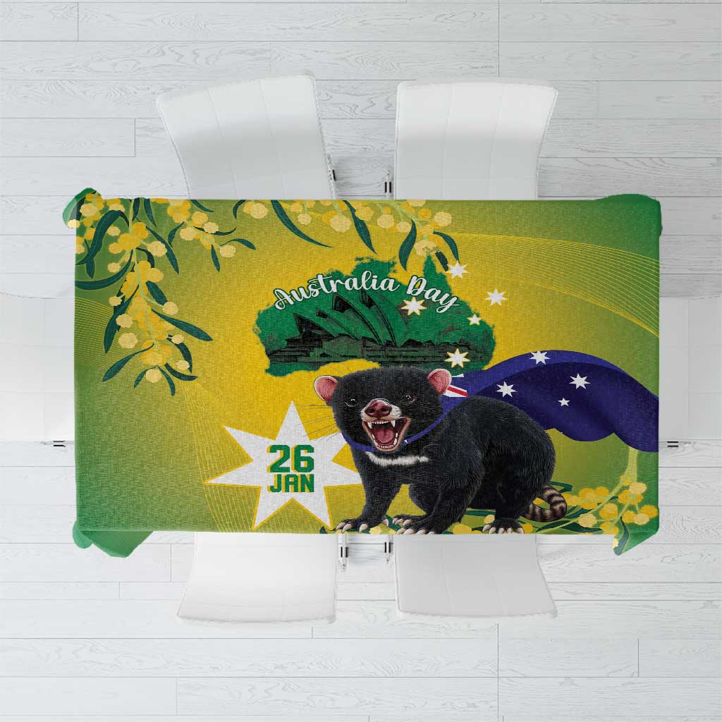 Tasimania Devil Australia Day Tablecloth Aussie Aussie Aussie Oi! Oi! Oi! - Green