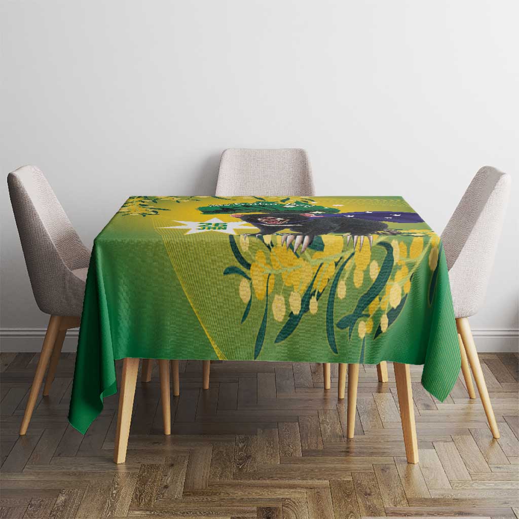 Tasimania Devil Australia Day Tablecloth Aussie Aussie Aussie Oi! Oi! Oi! - Green