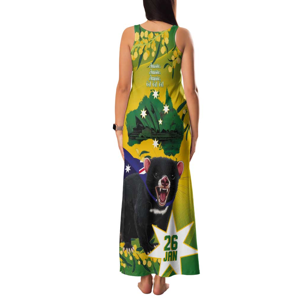 Tasimania Devil Australia Day Tank Maxi Dress Aussie Aussie Aussie Oi! Oi! Oi! - Green