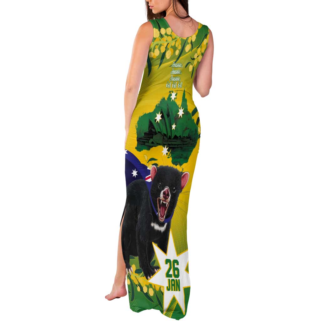 Tasimania Devil Australia Day Tank Maxi Dress Aussie Aussie Aussie Oi! Oi! Oi! - Green