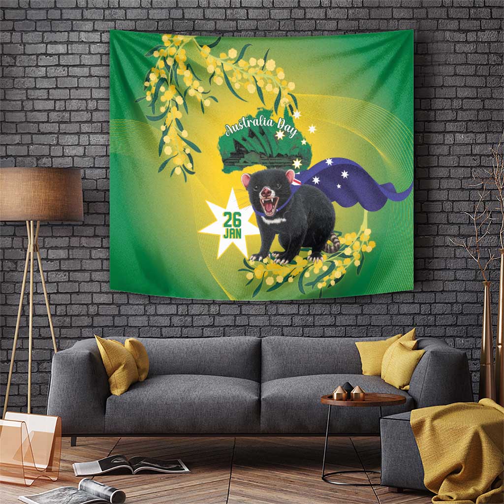 Tasimania Devil Australia Day Tapestry Aussie Aussie Aussie Oi! Oi! Oi! - Green - Vibe Hoodie Shop