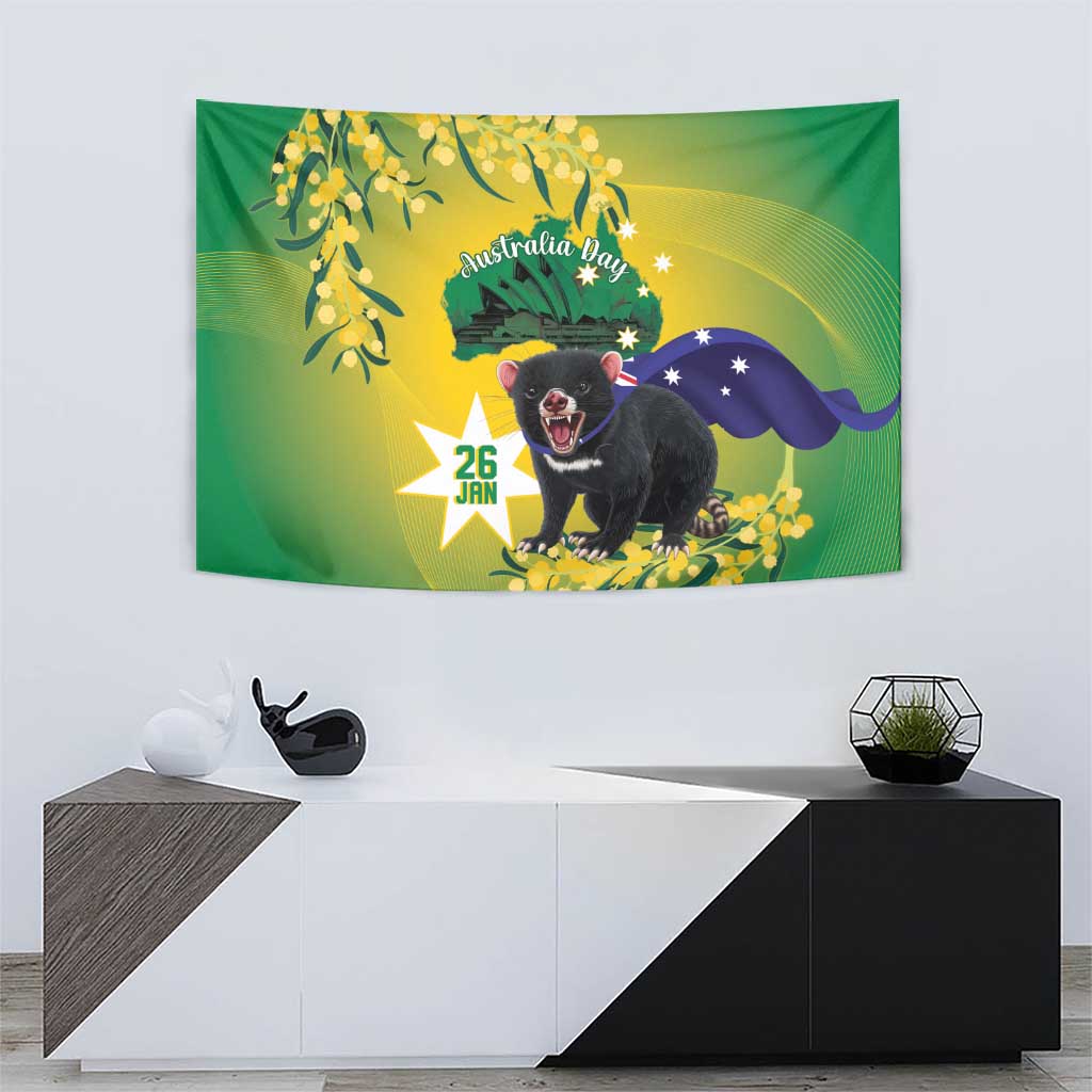 Tasimania Devil Australia Day Tapestry Aussie Aussie Aussie Oi! Oi! Oi! - Green - Vibe Hoodie Shop