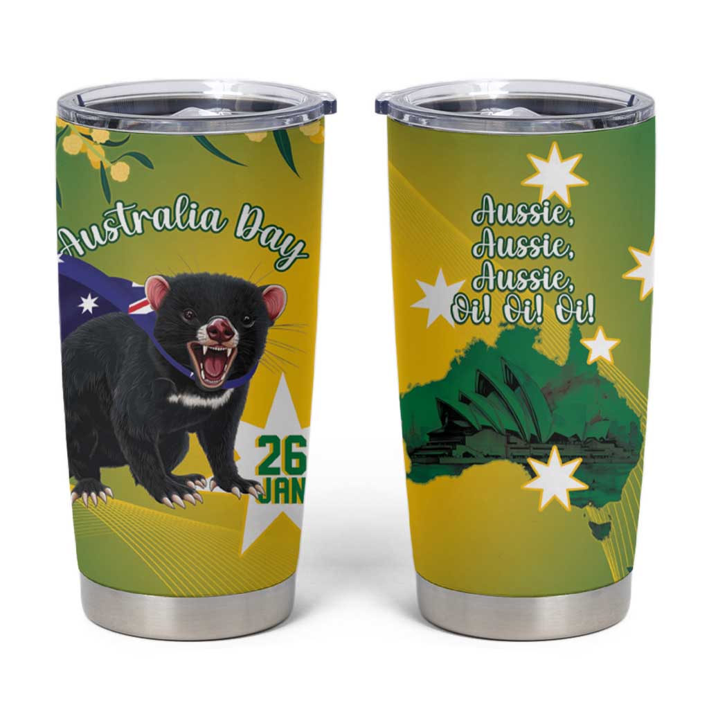 Tasimania Devil Australia Day Tumbler Cup Aussie Aussie Aussie Oi! Oi! Oi! - Green