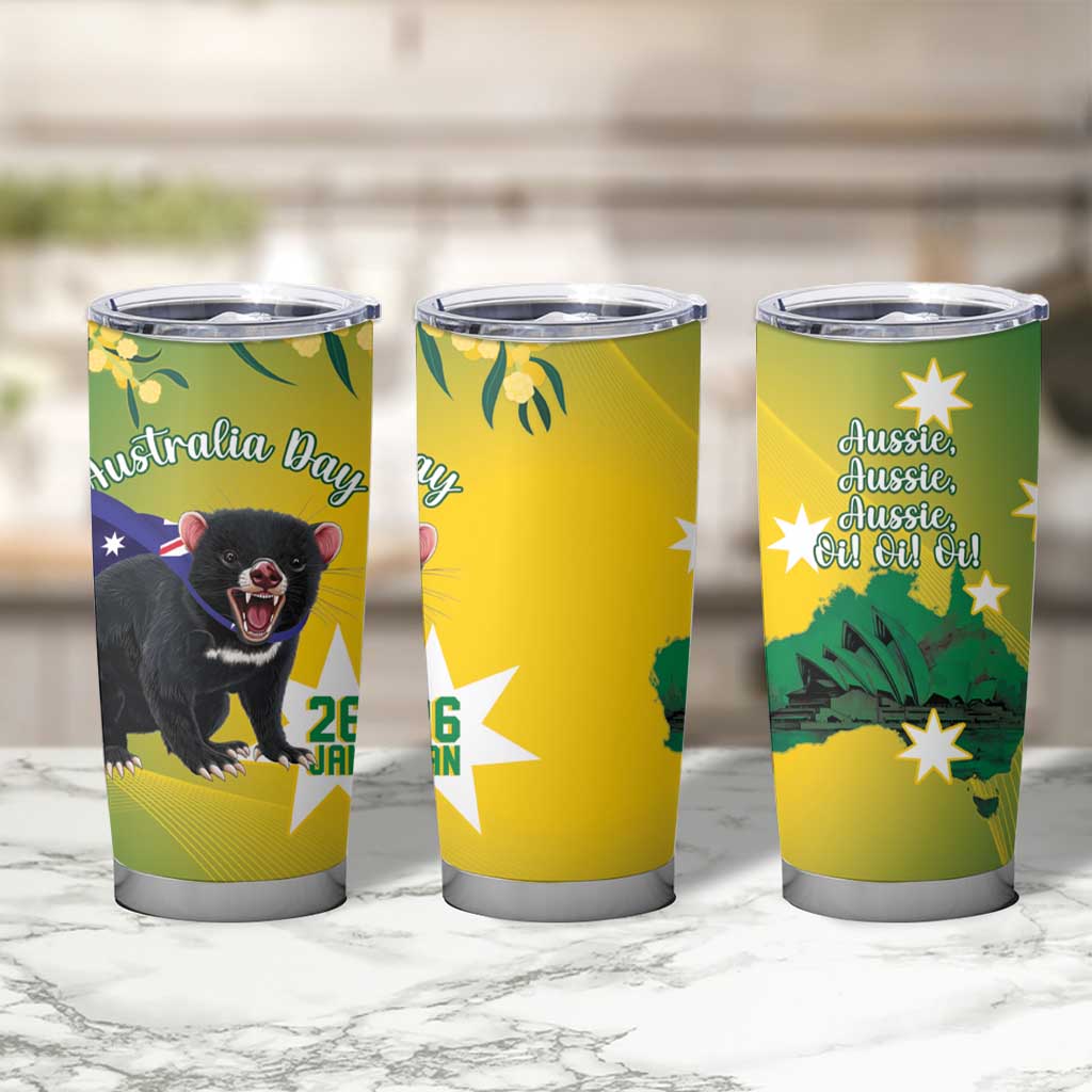 Tasimania Devil Australia Day Tumbler Cup Aussie Aussie Aussie Oi! Oi! Oi! - Green