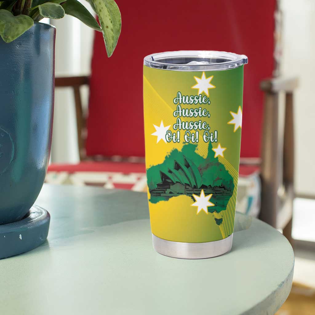 Tasimania Devil Australia Day Tumbler Cup Aussie Aussie Aussie Oi! Oi! Oi! - Green