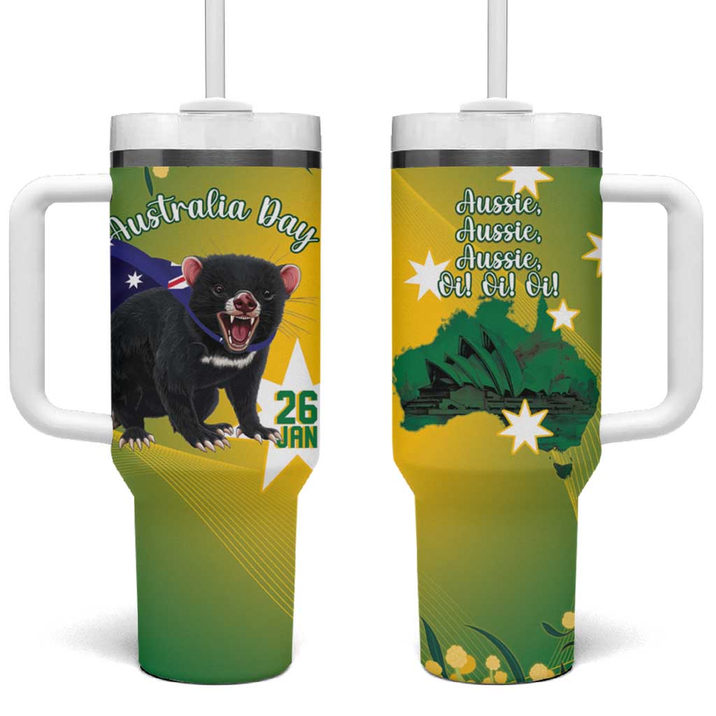 Tasimania Devil Australia Day Tumbler With Handle Aussie Aussie Aussie Oi! Oi! Oi! - Green