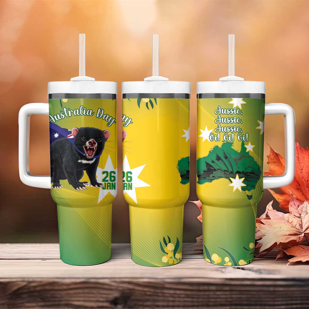 Tasimania Devil Australia Day Tumbler With Handle Aussie Aussie Aussie Oi! Oi! Oi! - Green