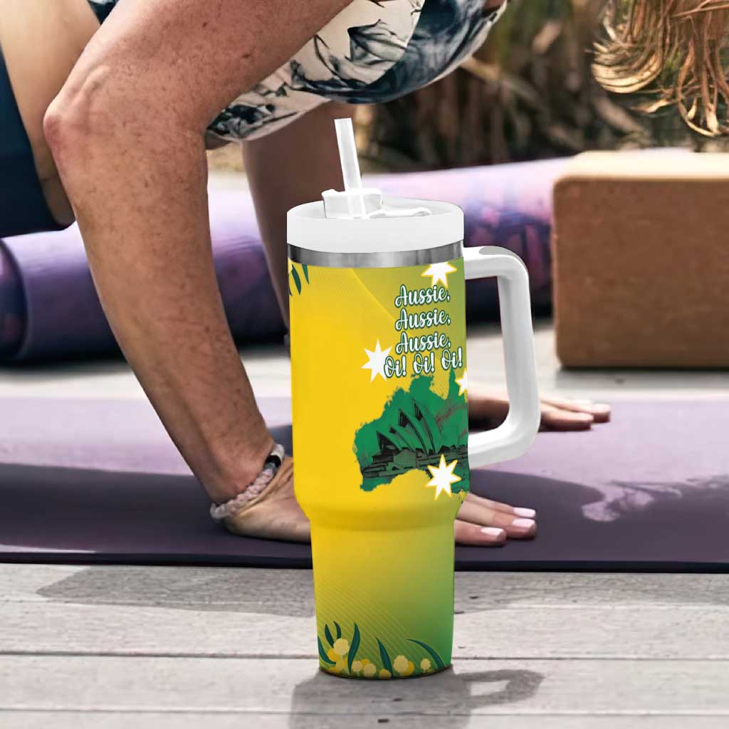 Tasimania Devil Australia Day Tumbler With Handle Aussie Aussie Aussie Oi! Oi! Oi! - Green