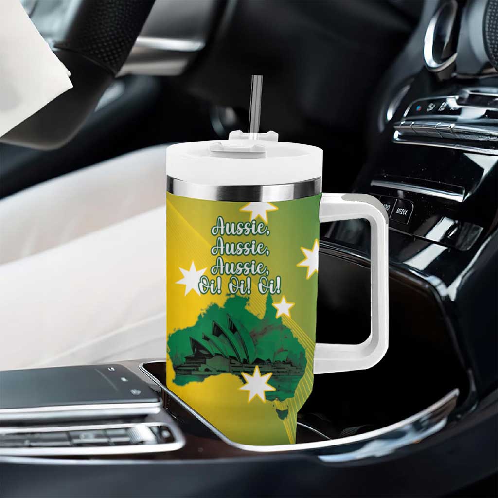 Tasimania Devil Australia Day Tumbler With Handle Aussie Aussie Aussie Oi! Oi! Oi! - Green