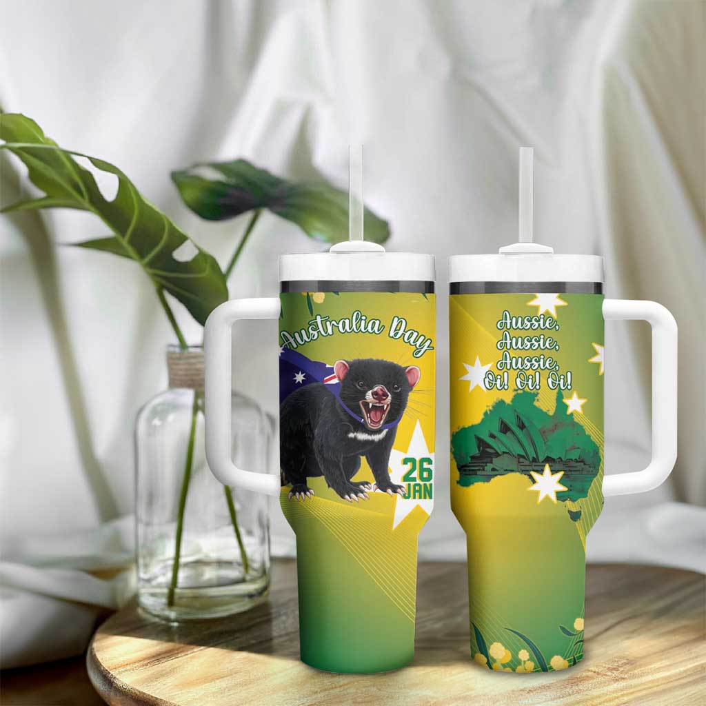 Tasimania Devil Australia Day Tumbler With Handle Aussie Aussie Aussie Oi! Oi! Oi! - Green