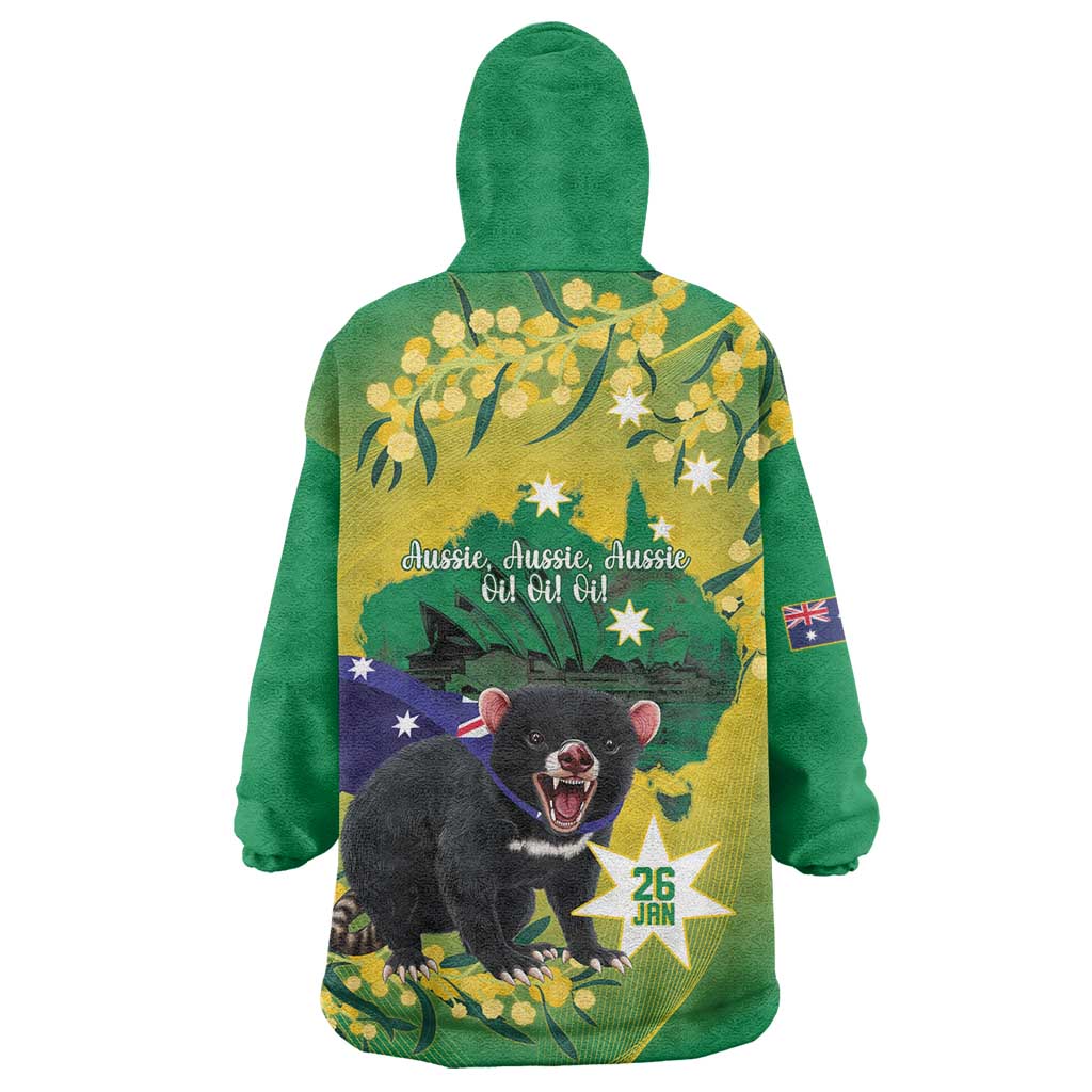 Tasimania Devil Australia Day Wearable Blanket Hoodie Aussie Aussie Aussie Oi! Oi! Oi! - Green - Vibe Hoodie Shop