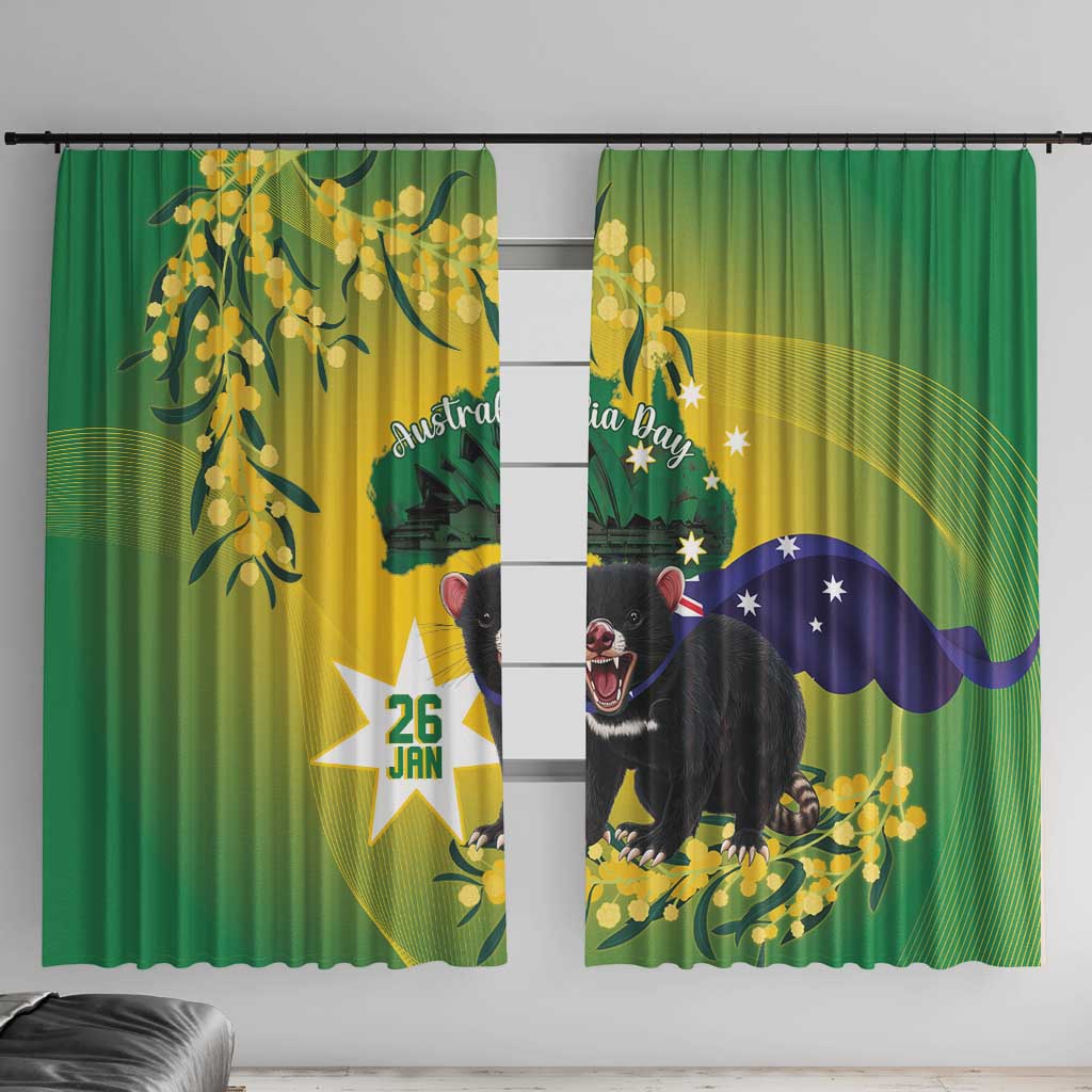 Tasimania Devil Australia Day Window Curtain Aussie Aussie Aussie Oi! Oi! Oi! - Green