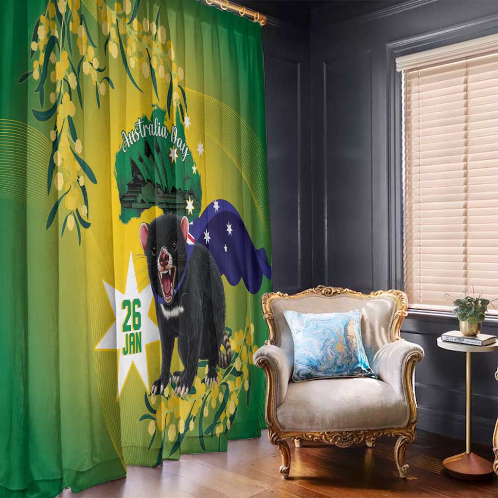 Tasimania Devil Australia Day Window Curtain Aussie Aussie Aussie Oi! Oi! Oi! - Green