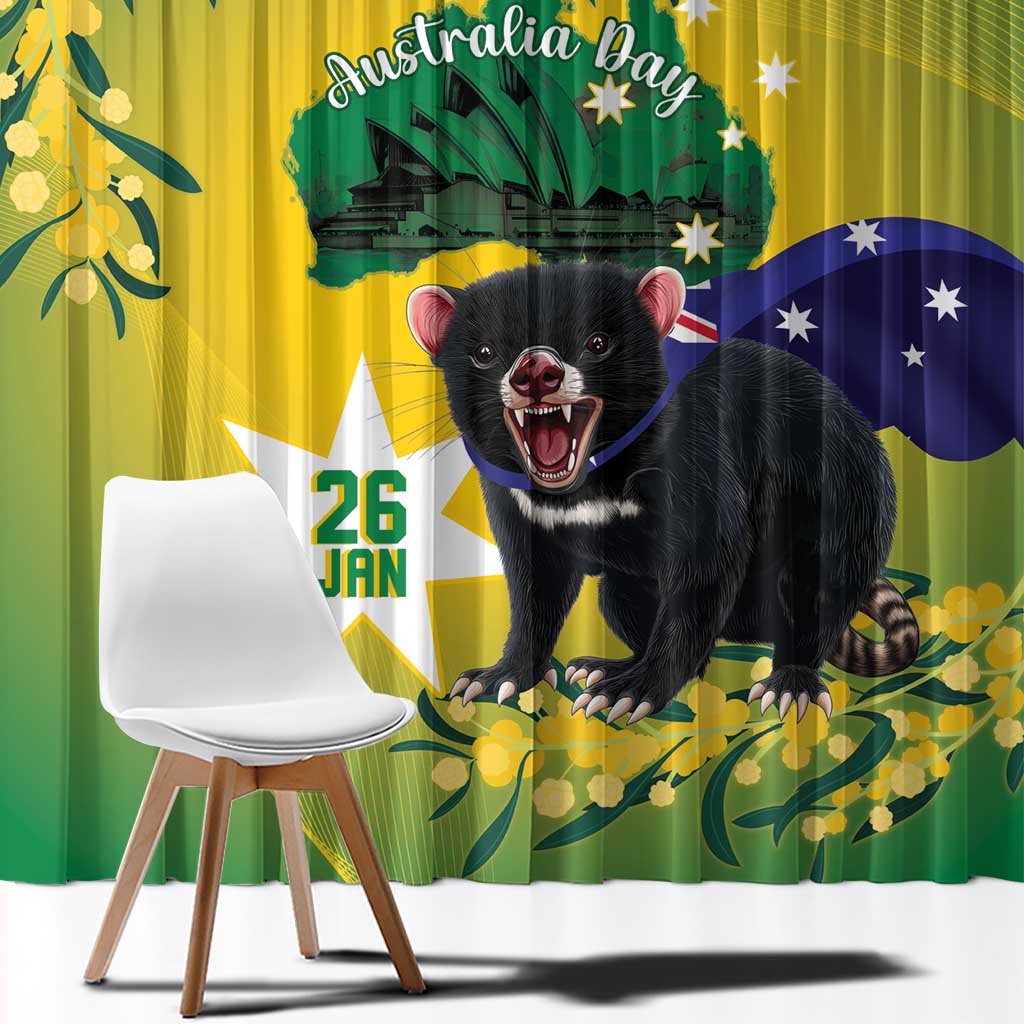 Tasimania Devil Australia Day Window Curtain Aussie Aussie Aussie Oi! Oi! Oi! - Green