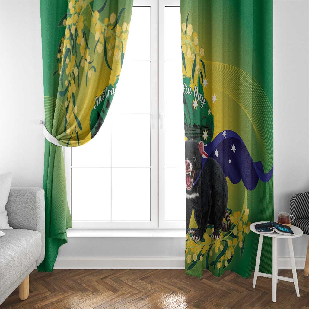 Tasimania Devil Australia Day Window Curtain Aussie Aussie Aussie Oi! Oi! Oi! - Green