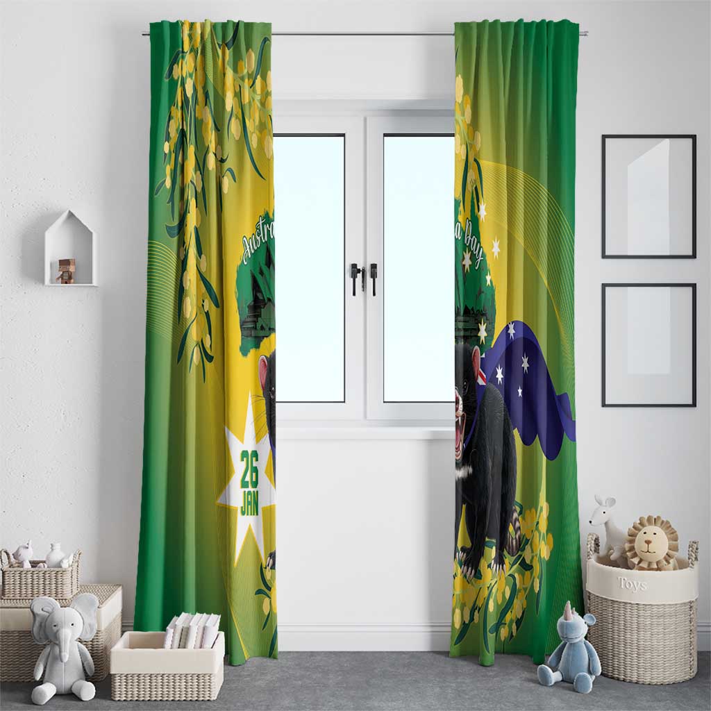 Tasimania Devil Australia Day Window Curtain Aussie Aussie Aussie Oi! Oi! Oi! - Green