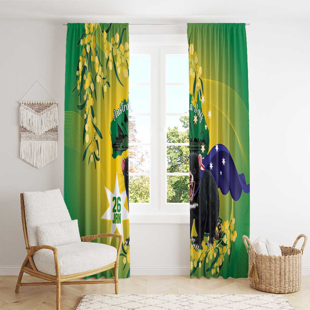 Tasimania Devil Australia Day Window Curtain Aussie Aussie Aussie Oi! Oi! Oi! - Green