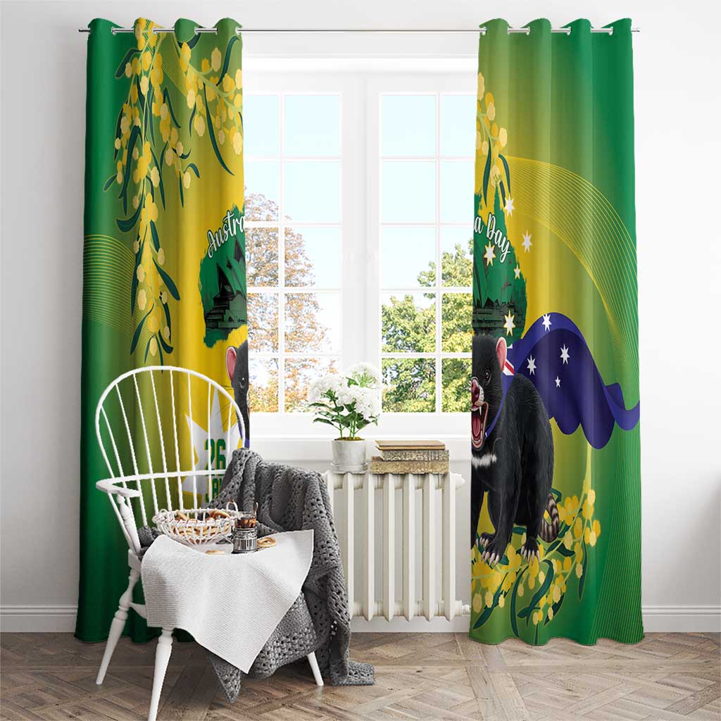 Tasimania Devil Australia Day Window Curtain Aussie Aussie Aussie Oi! Oi! Oi! - Green