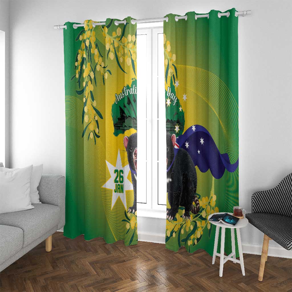 Tasimania Devil Australia Day Window Curtain Aussie Aussie Aussie Oi! Oi! Oi! - Green