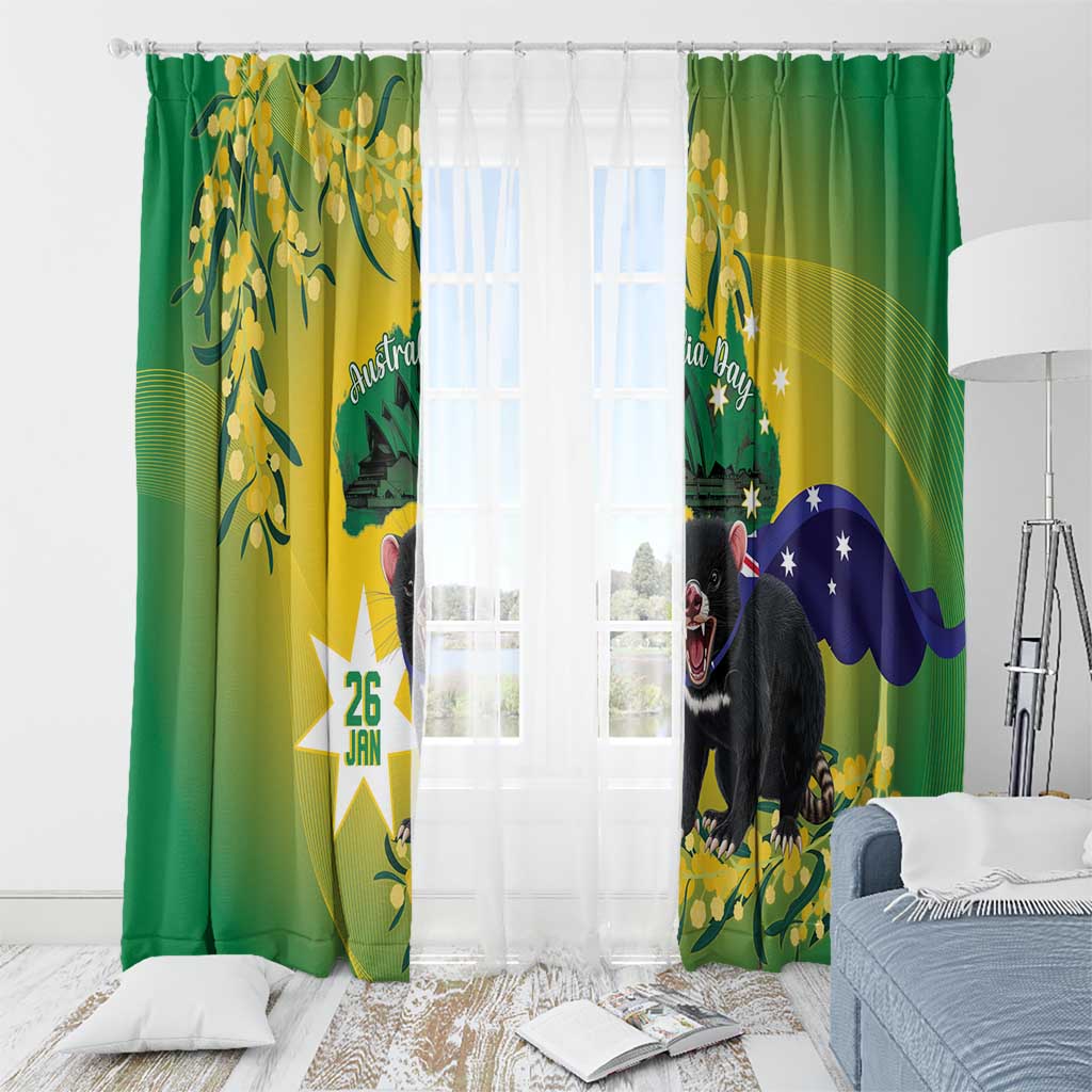 Tasimania Devil Australia Day Window Curtain Aussie Aussie Aussie Oi! Oi! Oi! - Green